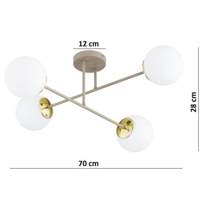Brilagi - Lustre de teto aplicado MILO ECRU 4xE27/60W/230V bege/dourado