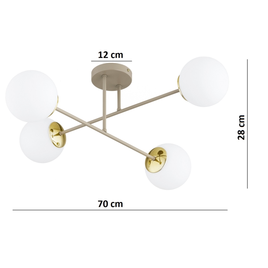 Brilagi - Lustre de teto aplicado MILO ECRU 4xE27/60W/230V bege/dourado