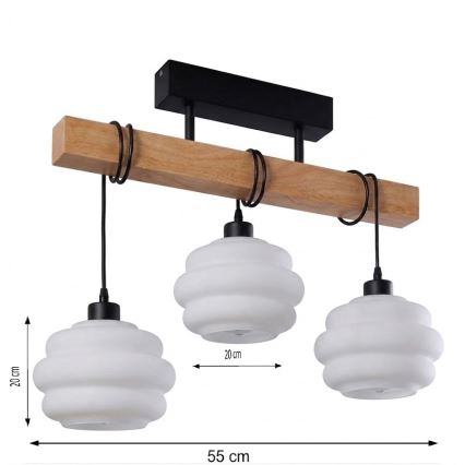 BRILAGI - Lustre de teto aplicado WOOD GLASS 3xE27/60W/230V pinho/preto/branco