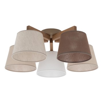 Brilagi - Lustre de teto de montagem superficial LATTE SABIA 5xE27/15W/230V pinho/mix