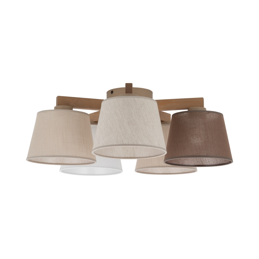 Brilagi - Lustre de teto de montagem superficial LATTE SABIA 5xE27/15W/230V pinho/mix