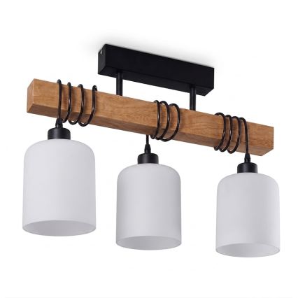 Brilagi - Lustre de teto de montagem superficial WOOD GLASS 3xE27/60W/230V pinho/preto/branco