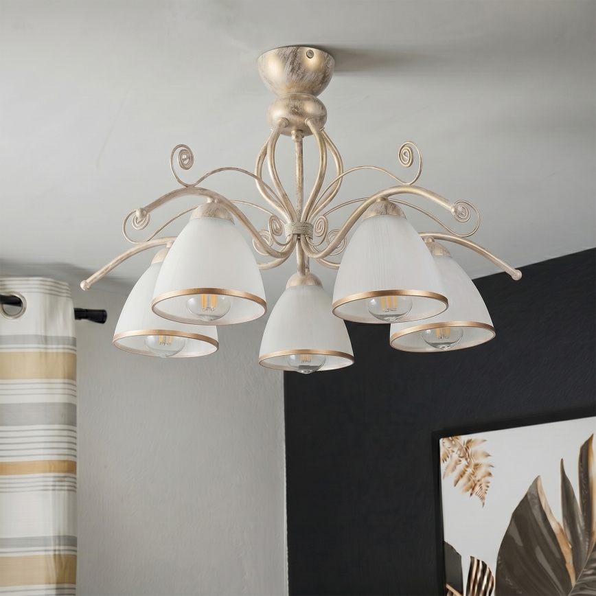 Brilagi - Lustre de teto LED de montagem aparente ANTICO 5xE27/60W/230V 3000K pátina branca