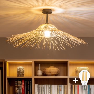 Brilagi - Lustre de teto LED de montagem sobreposta CERIA BOHO 1xE27/60W/230V diâmetro 70 cm preto/bege