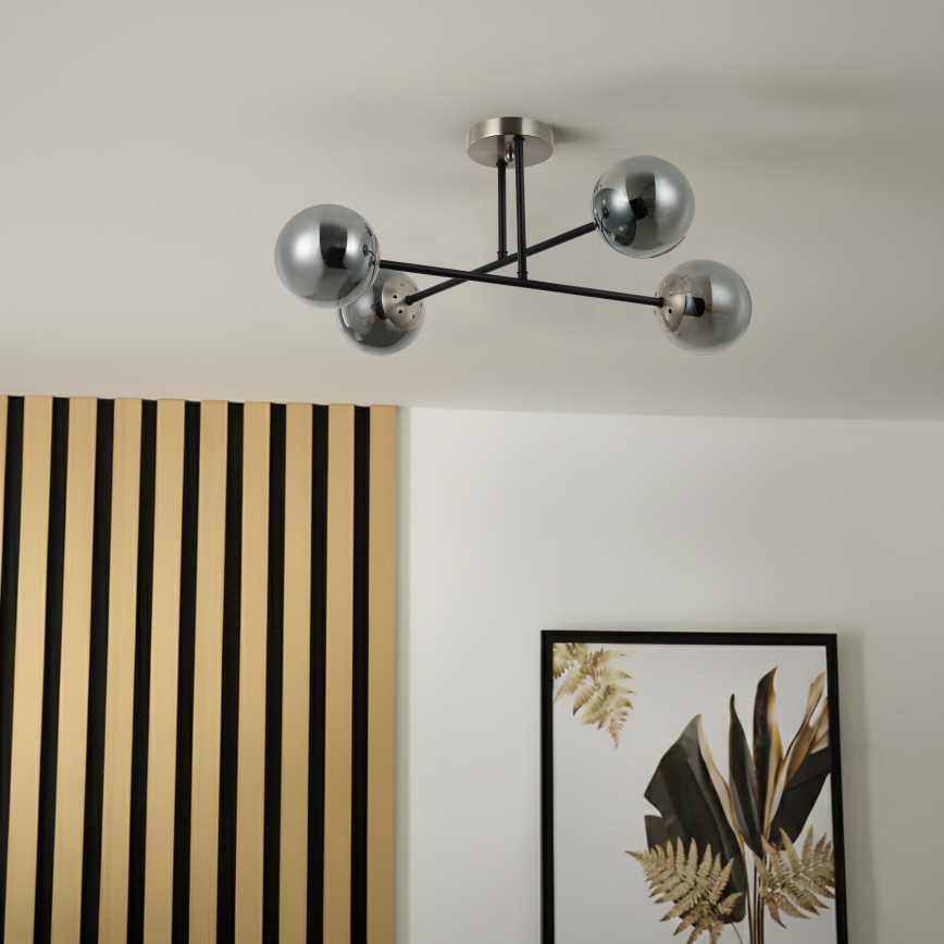 Brilagi - Lustre de teto MALIVA 4xE14/15W/230V cromado mate/fumê