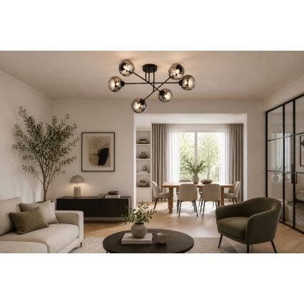 Brilagi - Lustre de teto montado à superfície DIOR 6xE27/60W/230V preto/cinzento fumê