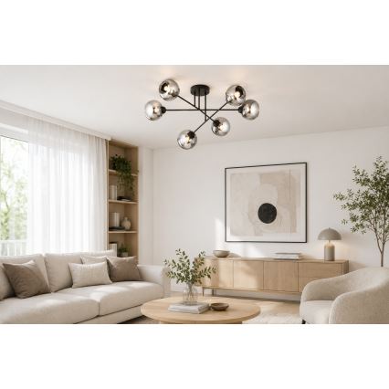 Brilagi - Lustre de teto montado à superfície DIOR 6xE27/60W/230V preto/cinzento fumê