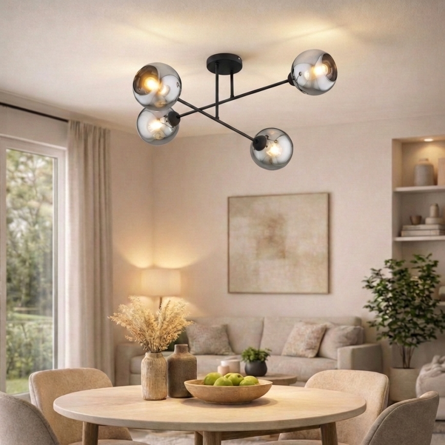 Brilagi - Lustre de teto sobreposto DIOR 4xE27/60W/230V preto/fumê cinzento