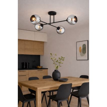 Brilagi - Lustre de teto sobreposto DIOR 4xE27/60W/230V preto/fumê cinzento