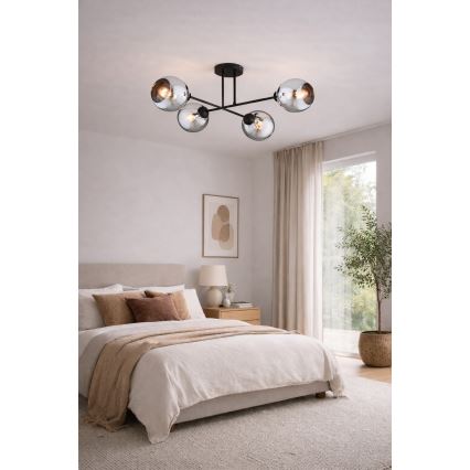 Brilagi - Lustre de teto sobreposto DIOR 4xE27/60W/230V preto/fumê cinzento