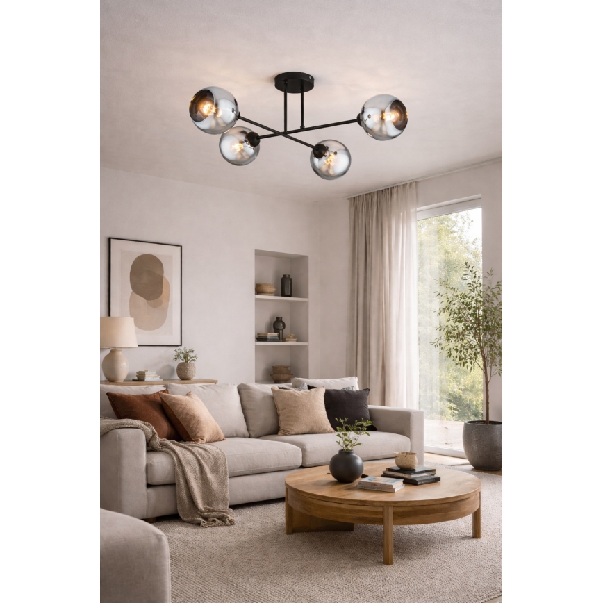Brilagi - Lustre de teto sobreposto DIOR 4xE27/60W/230V preto/fumê cinzento