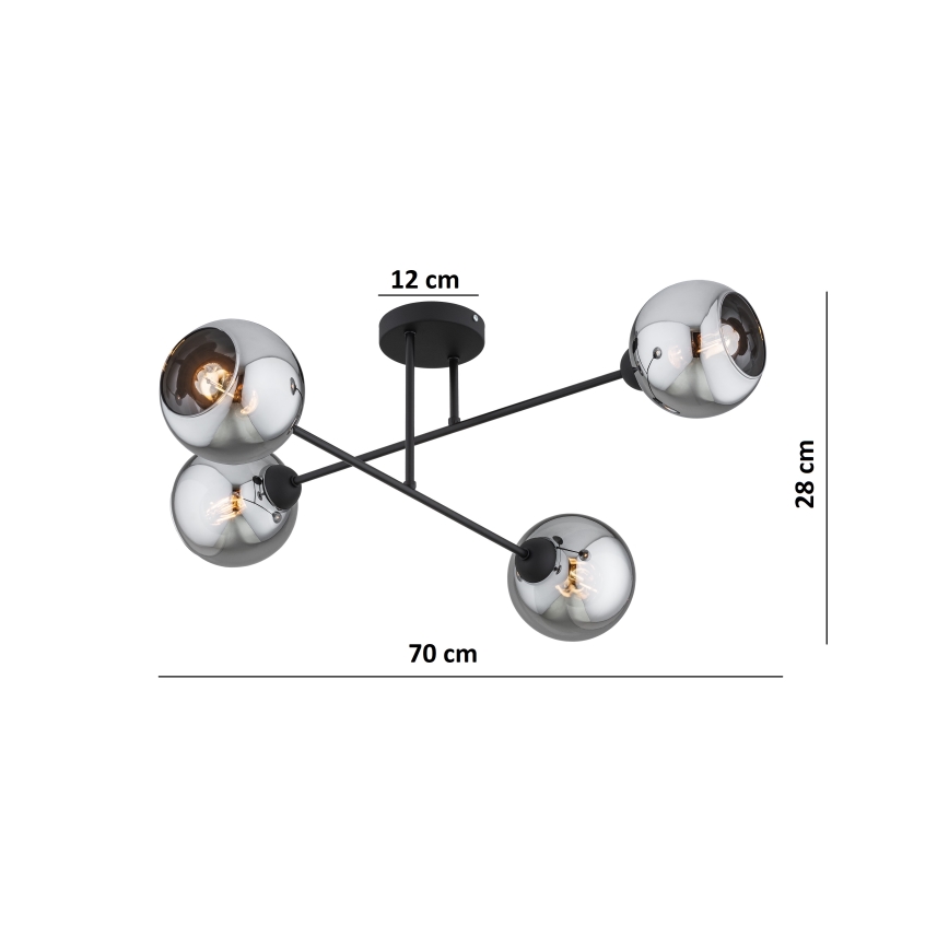 Brilagi - Lustre de teto sobreposto DIOR 4xE27/60W/230V preto/fumê cinzento