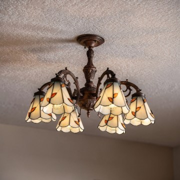 Brilagi - Lustre de teto sobreposto em vitral estilo Tiffany FOLIA 6xE27/60W/230V Ø 60 cm