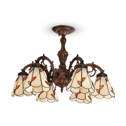Brilagi - Lustre de teto sobreposto em vitral estilo Tiffany FOLIA 6xE27/60W/230V Ø 60 cm
