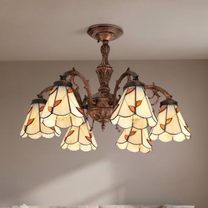 Brilagi - Lustre de teto sobreposto em vitral estilo Tiffany FOLIA 6xE27/60W/230V Ø 60 cm
