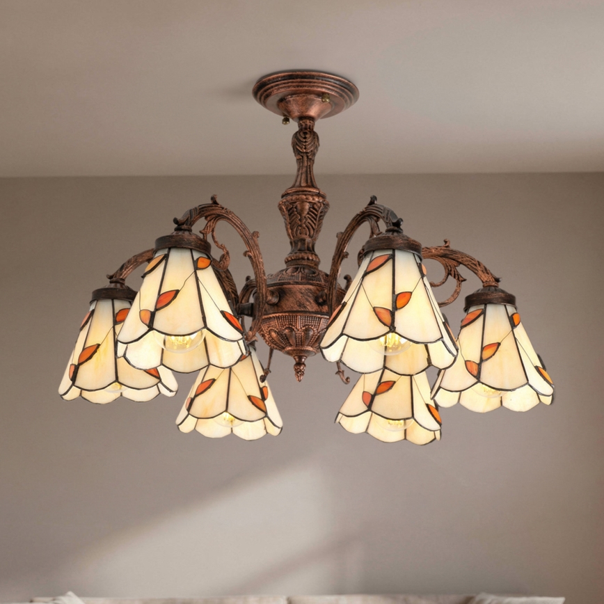 Brilagi - Lustre de teto sobreposto em vitral estilo Tiffany FOLIA 6xE27/60W/230V Ø 60 cm