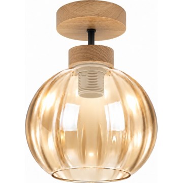 BRILAGI - Lustre de teto sobreposto LED RETRO GLASS 1xE27/60W/230V Ø 18 cm carvalho/bege fumê