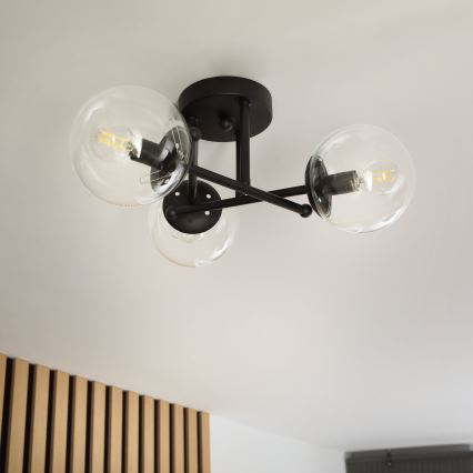 Brilagi - Lustre de teto sobreposto MALIVA 3xE14/15W/230V preto/transparente