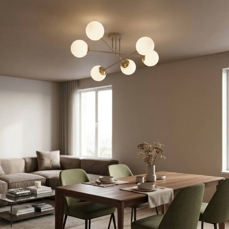 Brilagi - Lustre de teto sobreposto MILO 6xE27/60W/230V bege/dourado