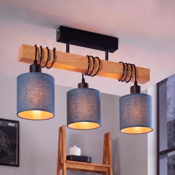 Brilagi - Lustre de teto sobreposto NUBILA 3xE27/60W/230V pinho/azul escuro