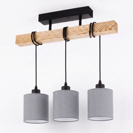 Brilagi - Lustre de teto sobreposto NUBILA 3xE27/60W/230V pinho/cinza claro