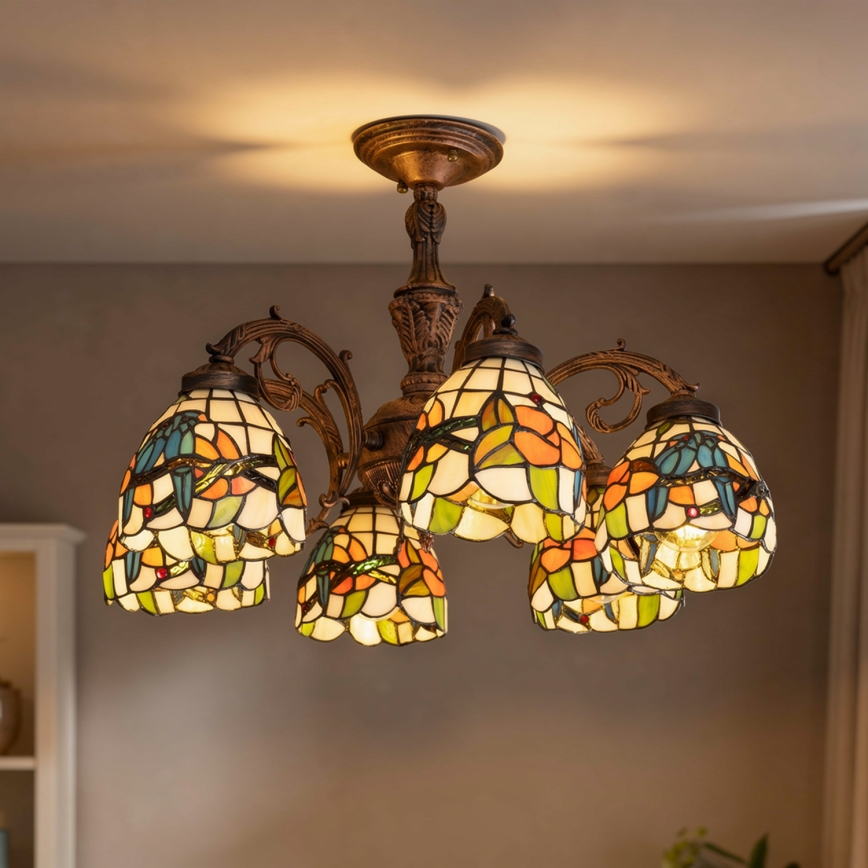 Brilagi - Lustre de teto Tiffany em vitral sobreposto JUNGLE 6xE27/60W/230V diâmetro 60 cm