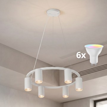 Brilagi - Lustre dimerizável LED RGBW suspenso por cabo SELE 6xGU10/6,5W/230V 2700-6500K branco + controlo remoto