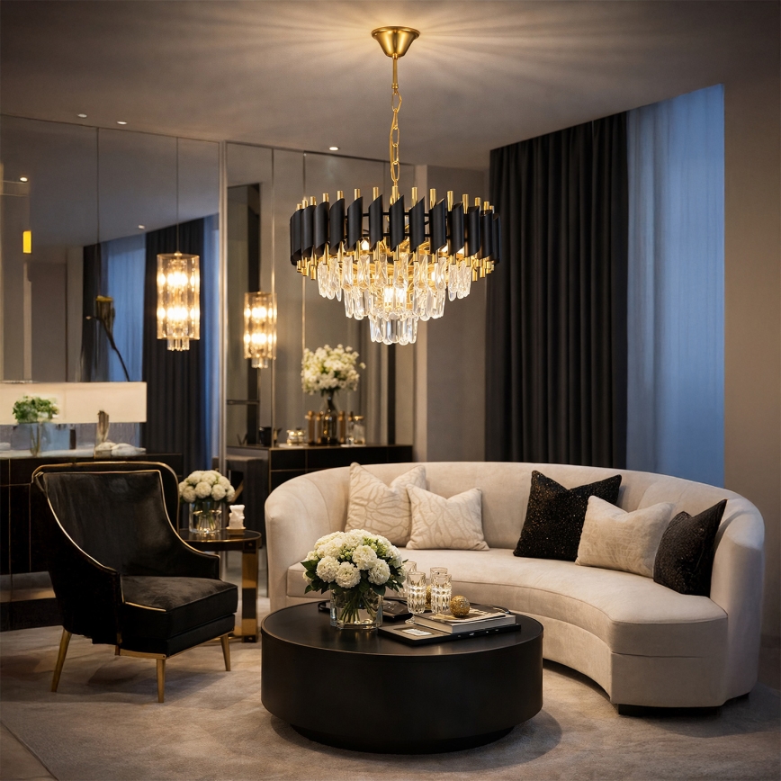 Brilagi - Lustre em corrente ECLIPSE 5xE14/10W/230V Ø 38 cm preto/dourado