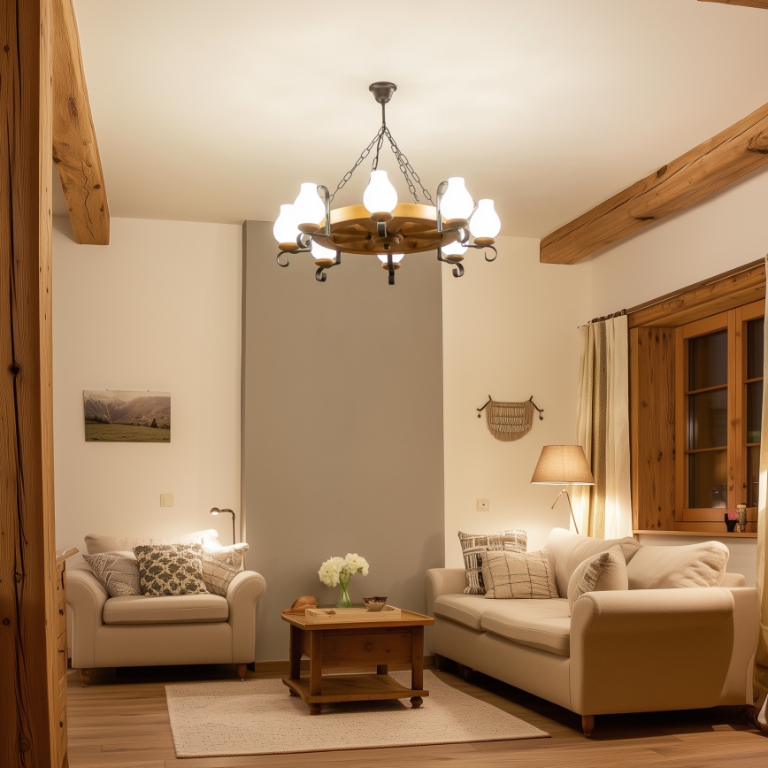 Brilagi - Lustre em corrente ROATA 8xE14/40W/230V Ø 70 cm faia