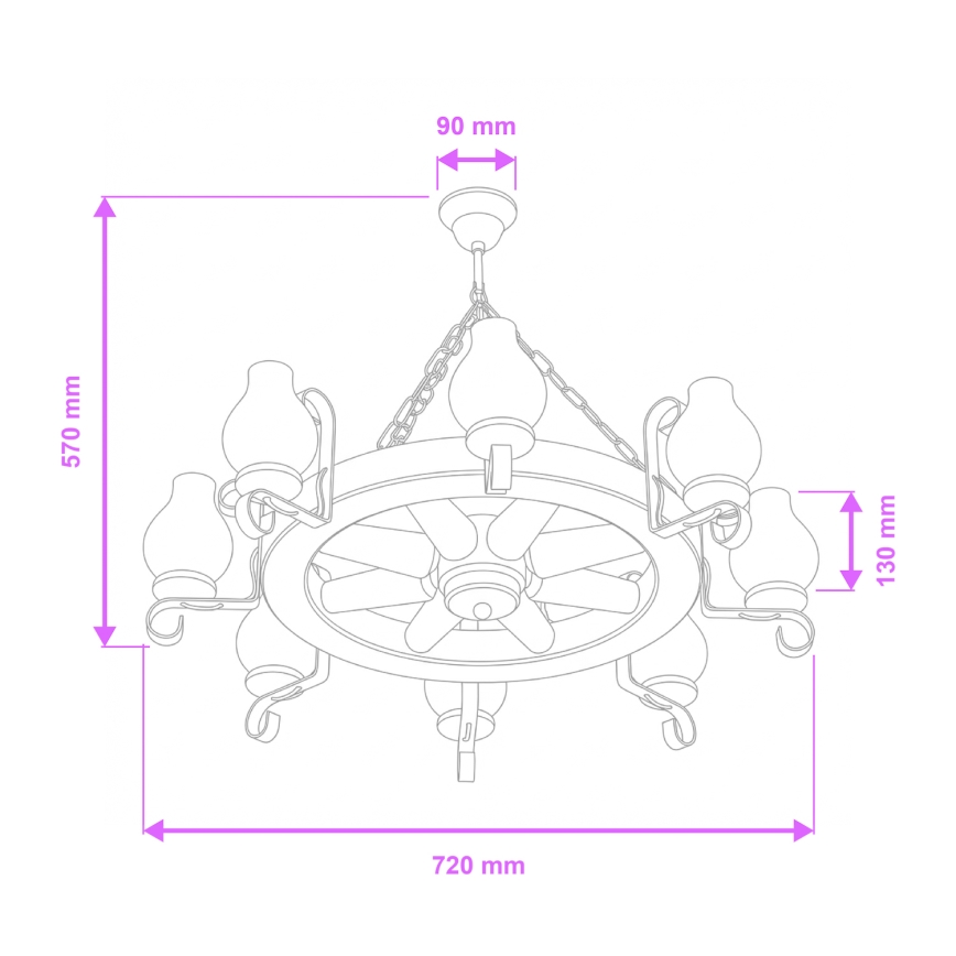 Brilagi - Lustre em corrente ROATA 8xE14/40W/230V Ø 70 cm faia