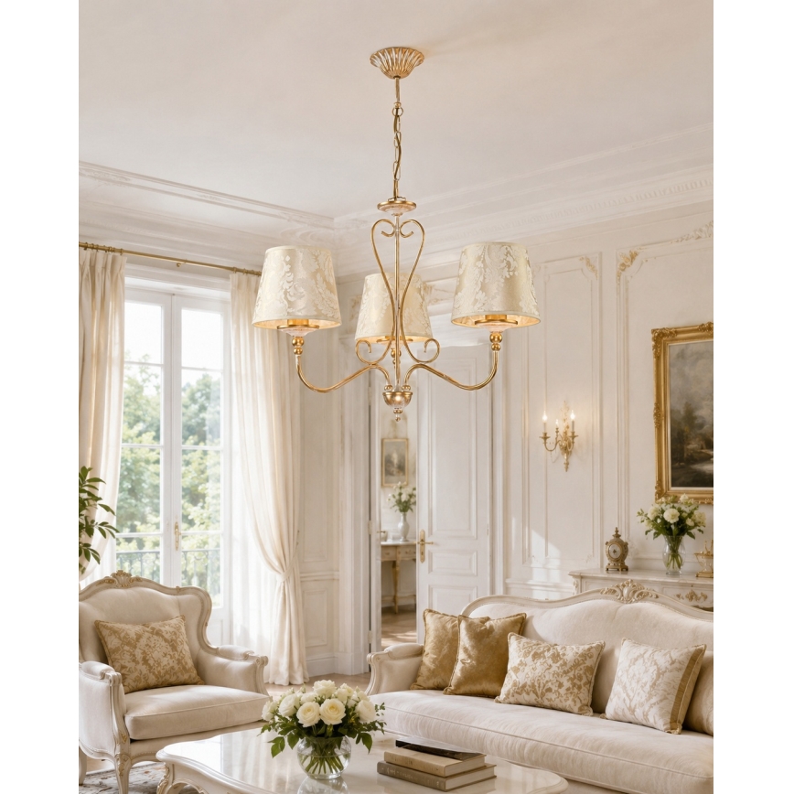 Brilagi - Lustre em corrente SONIA 3xE27/15W/230V Ø 64 cm creme/pátina