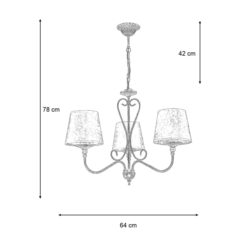 Brilagi - Lustre em corrente SONIA 3xE27/15W/230V Ø 64 cm creme/pátina