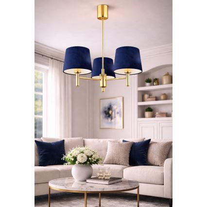 Brilagi - Lustre em haste MONTE 3xE27/15W/230V azul/dourado