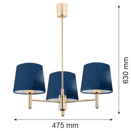 Brilagi - Lustre em haste MONTE 3xE27/60W/230V azul/dourado