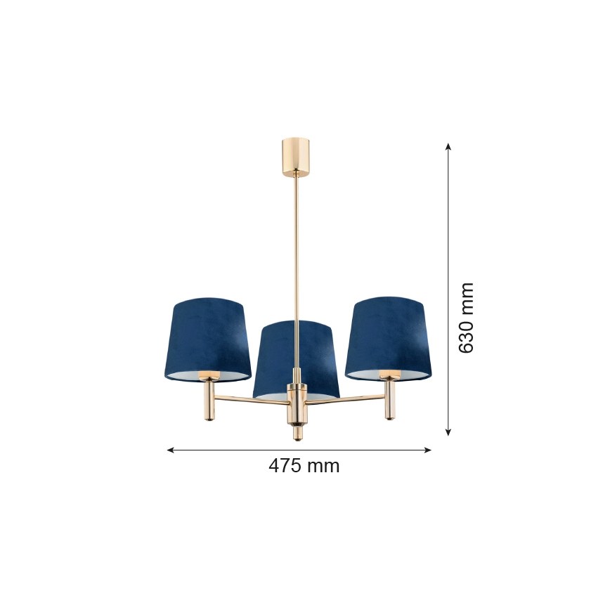 Brilagi - Lustre em haste MONTE 3xE27/60W/230V azul/dourado