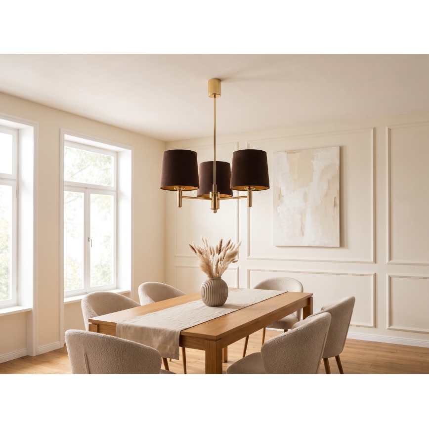 Brilagi - Lustre em haste MONTE 3xE27/60W/230V castanho/dourado