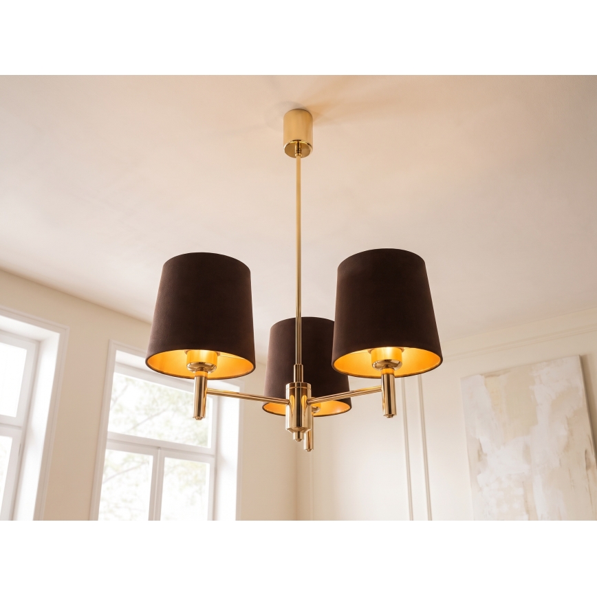 Brilagi - Lustre em haste MONTE 3xE27/60W/230V castanho/dourado