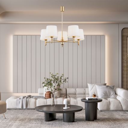 Brilagi - Lustre em haste MONTE 5xE27/15W/230V creme/dourado
