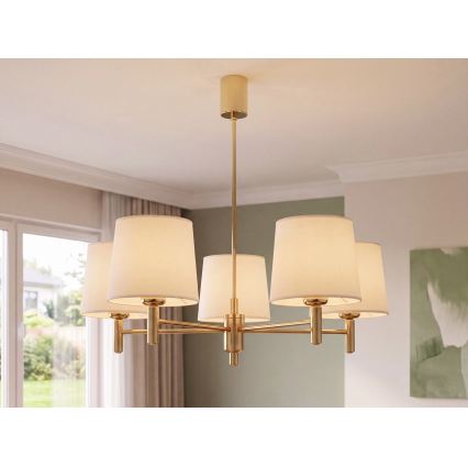 Brilagi - Lustre em haste MONTE 5xE27/15W/230V creme/dourado