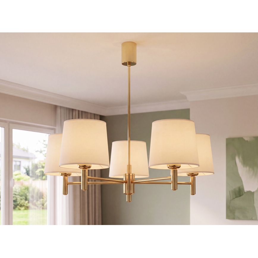 Brilagi - Lustre em haste MONTE 5xE27/15W/230V creme/dourado