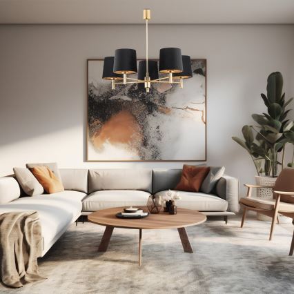 Brilagi - Lustre em haste MONTE 5xE27/15W/230V preto/dourado