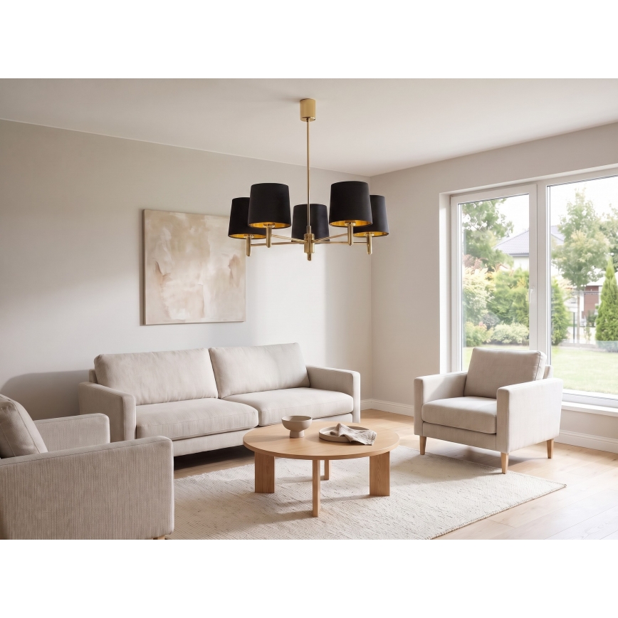 Brilagi - Lustre em haste MONTE 5xE27/15W/230V preto/dourado