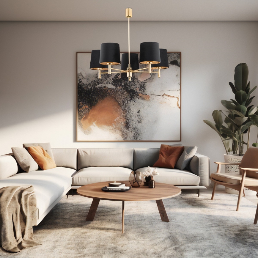 Brilagi - Lustre em haste MONTE 5xE27/60W/230V preto/dourado