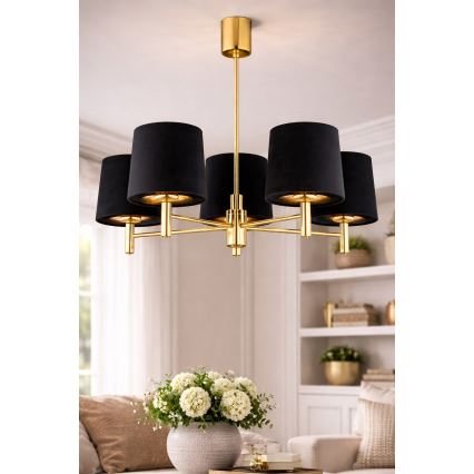 Brilagi - Lustre em haste MONTE 5xE27/60W/230V preto/dourado