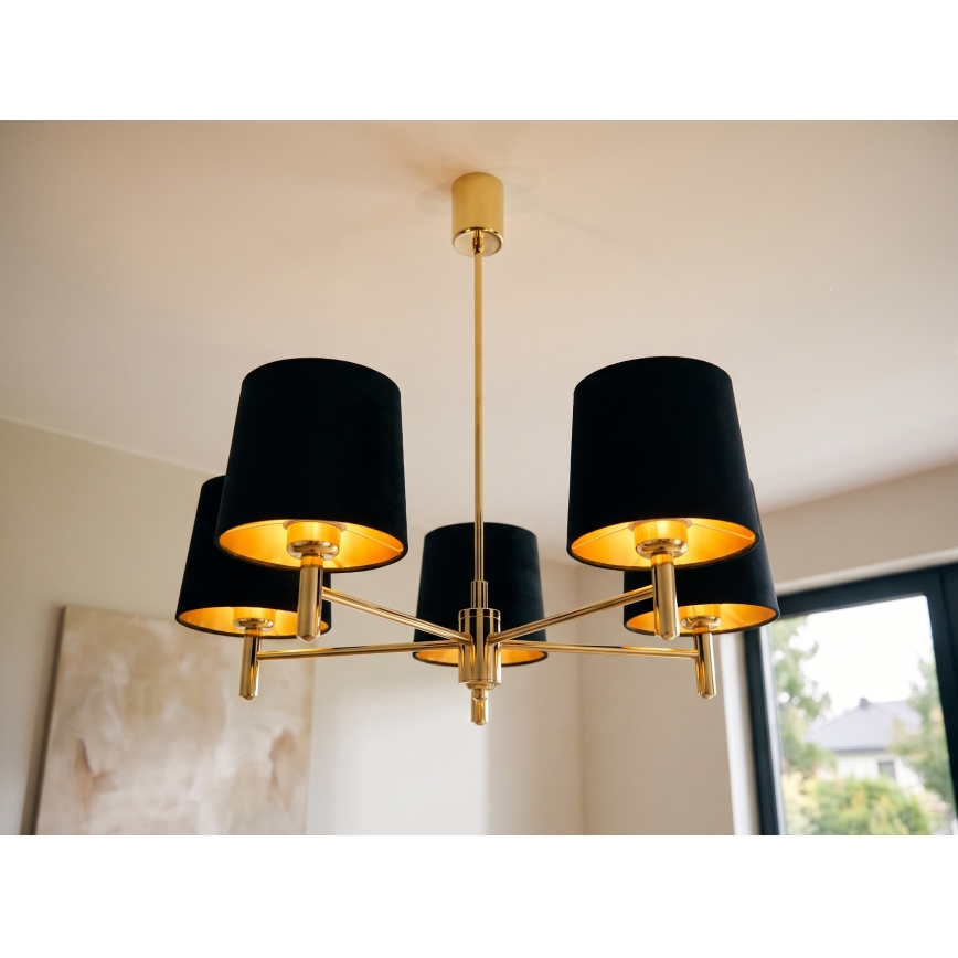 Brilagi - Lustre em haste MONTE 5xE27/60W/230V preto/dourado