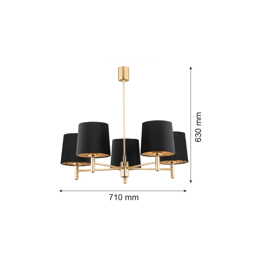 Brilagi - Lustre em haste MONTE 5xE27/60W/230V preto/dourado