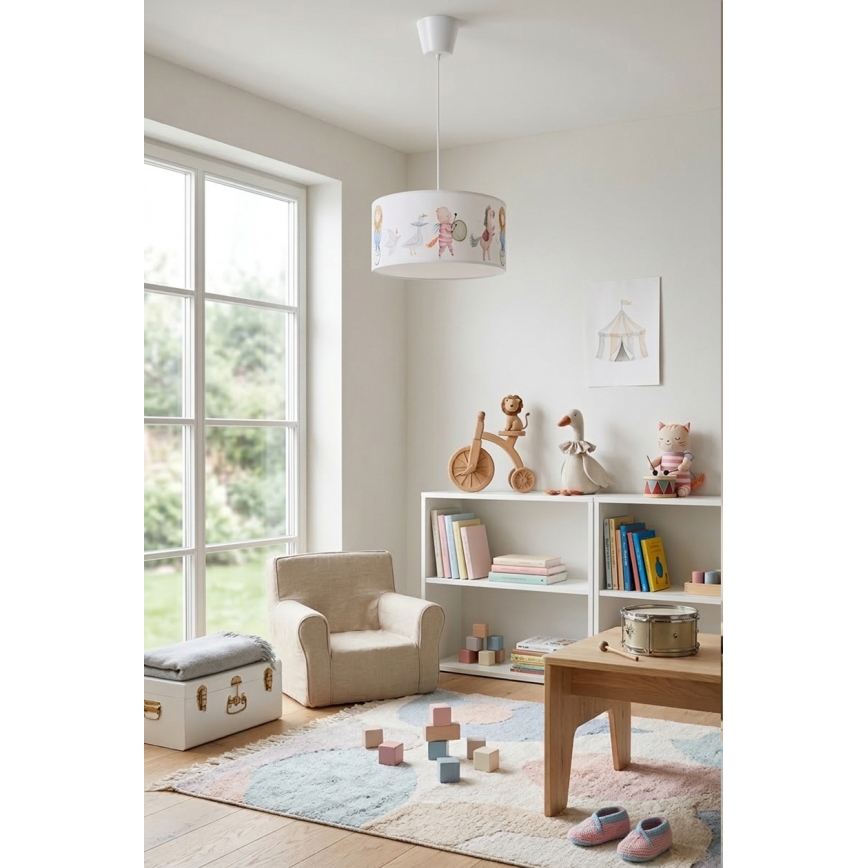 Brilagi - Lustre infantil LED BOBO, pendente com cabo, 1xE27/10W/230V, Ø 35 cm, branco/motivos de animais