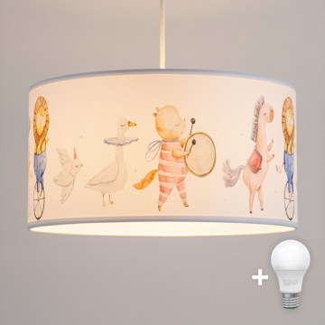 Brilagi - Lustre infantil LED BOBO, pendente com cabo, 1xE27/60W/230V, Ø 35 cm, branco/motivos de animais