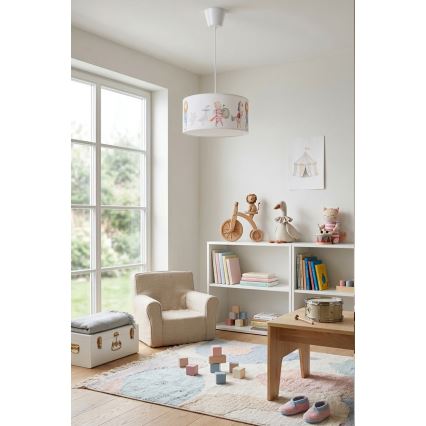 Brilagi - Lustre infantil LED BOBO, pendente com cabo, 1xE27/60W/230V, Ø 35 cm, branco/motivos de animais