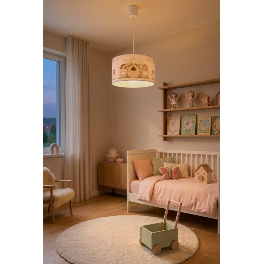 Brilagi - Lustre infantil LED com cabo BOBO 1xE27/60W/230V Ø 35 cm rosa/fadas